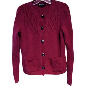 Eddie Bauer Red Cable Knit Cardigan Sweater Large